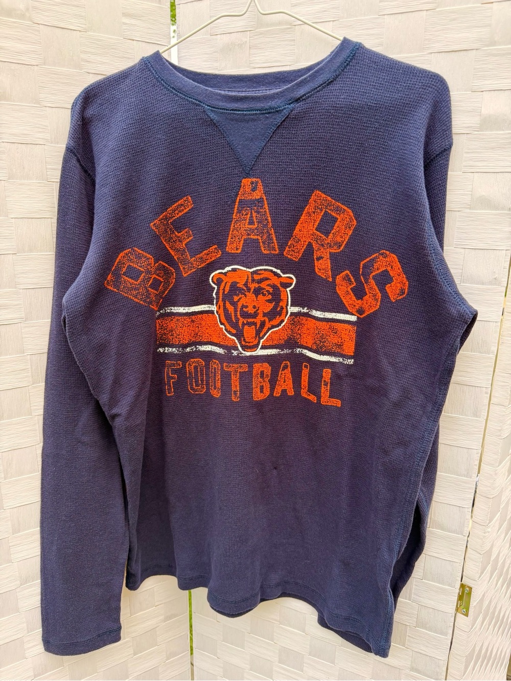 NFL Navy Crewneck Sweater with Orange Bears Football Graphic